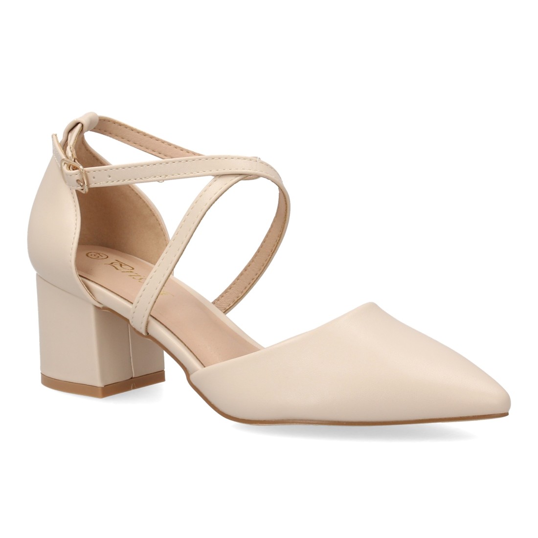 Zapatos Beige de Tacón Ancho con Tiras Cruzadas 3 Zapatos Beige de Tacón Ancho con Tiras Cruzadas - Imagen 3