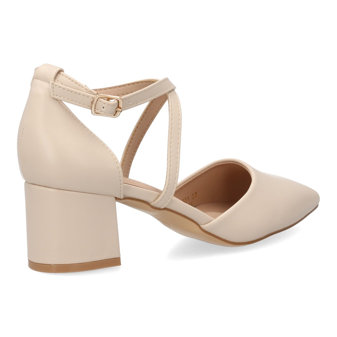 Zapatos Beige de Tacón Ancho con Tiras Cruzadas 4 Zapatos Beige de Tacón Ancho con Tiras Cruzadas - Imagen 4