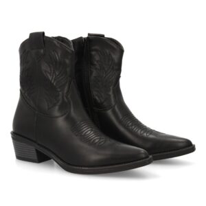 Botines Cowboy Negros Bordados con Cremallera