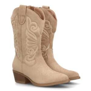 Botas Cowboy Beige Bordadas