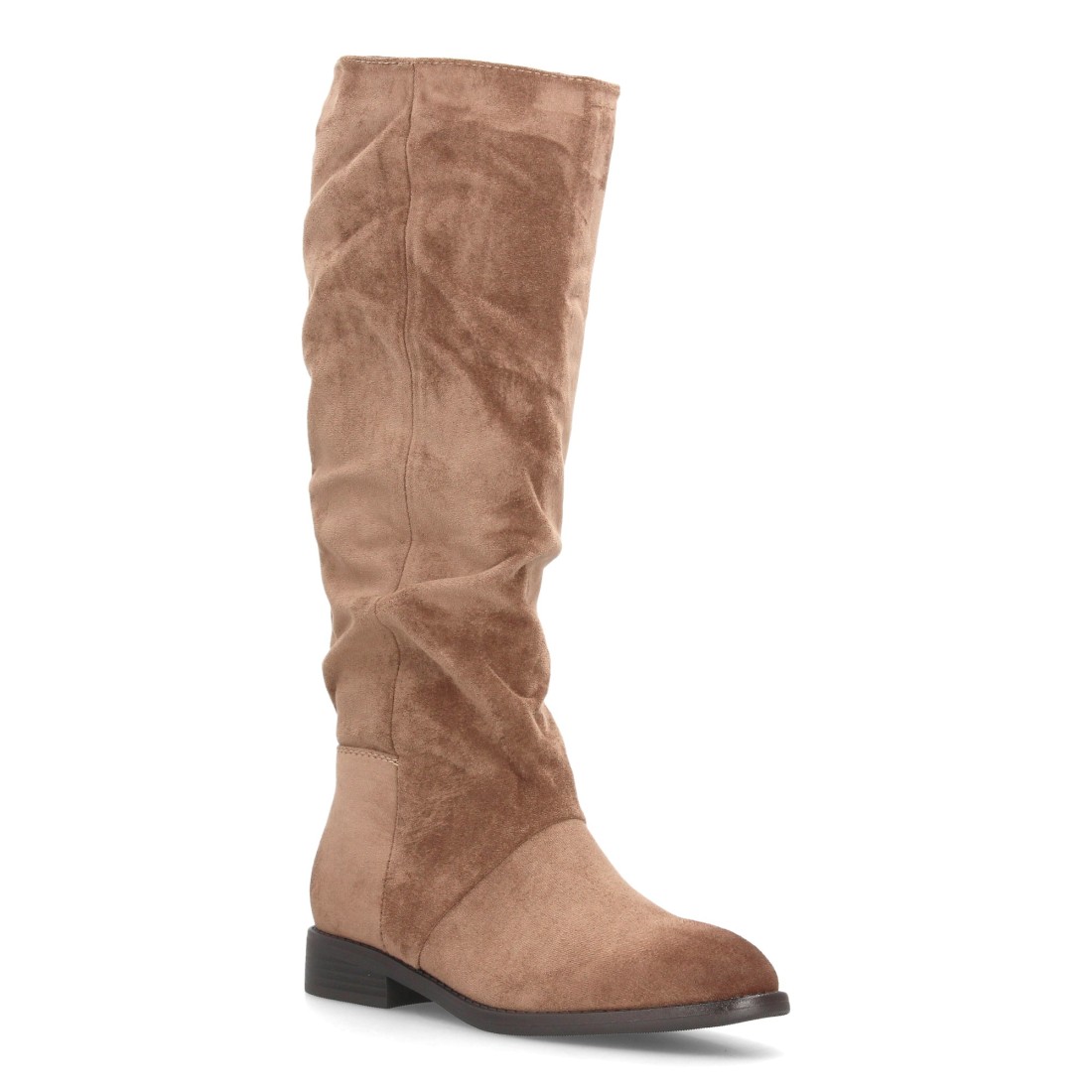 Botas Altas Kaki Efecto Ante con Tacón Bajo 3 Botas Altas Kaki Efecto Ante con Tacón Bajo - Imagen 3