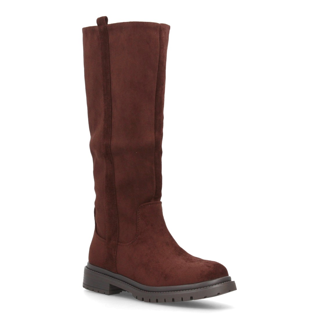 Botas Altas Marrón Chocolate Efecto Ante con Suela Track y Tacón Bajo 3 Botas Altas Marrón Chocolate Efecto Ante con Suela Track y Tacón Bajo - Imagen 3
