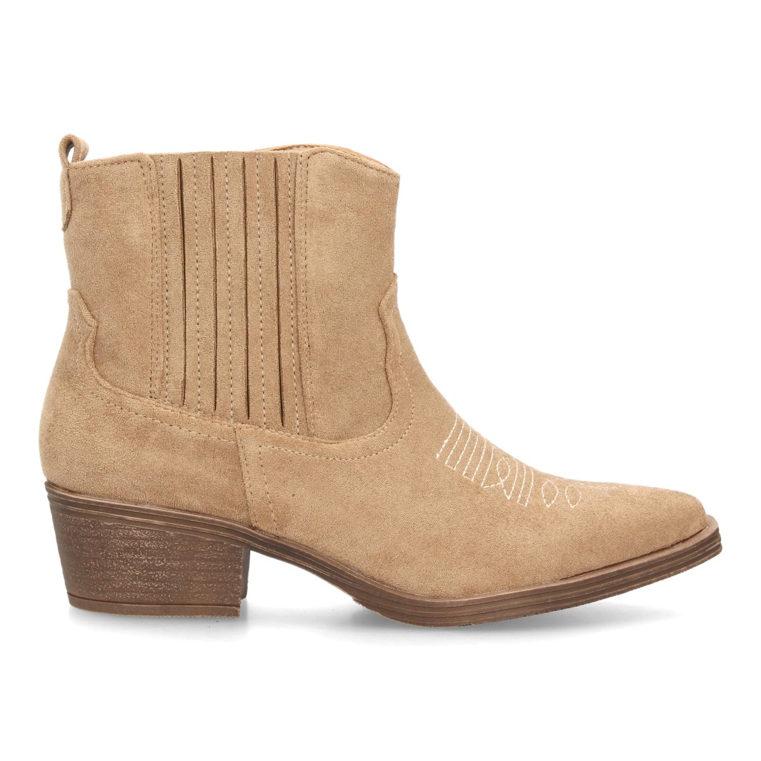 Botines Cowboy Camel de Mujer con Tacón Ancho y Acabado Efecto Ante 2 Botines Cowboy Camel de Mujer con Tacón Ancho y Acabado Efecto Ante - Imagen 2