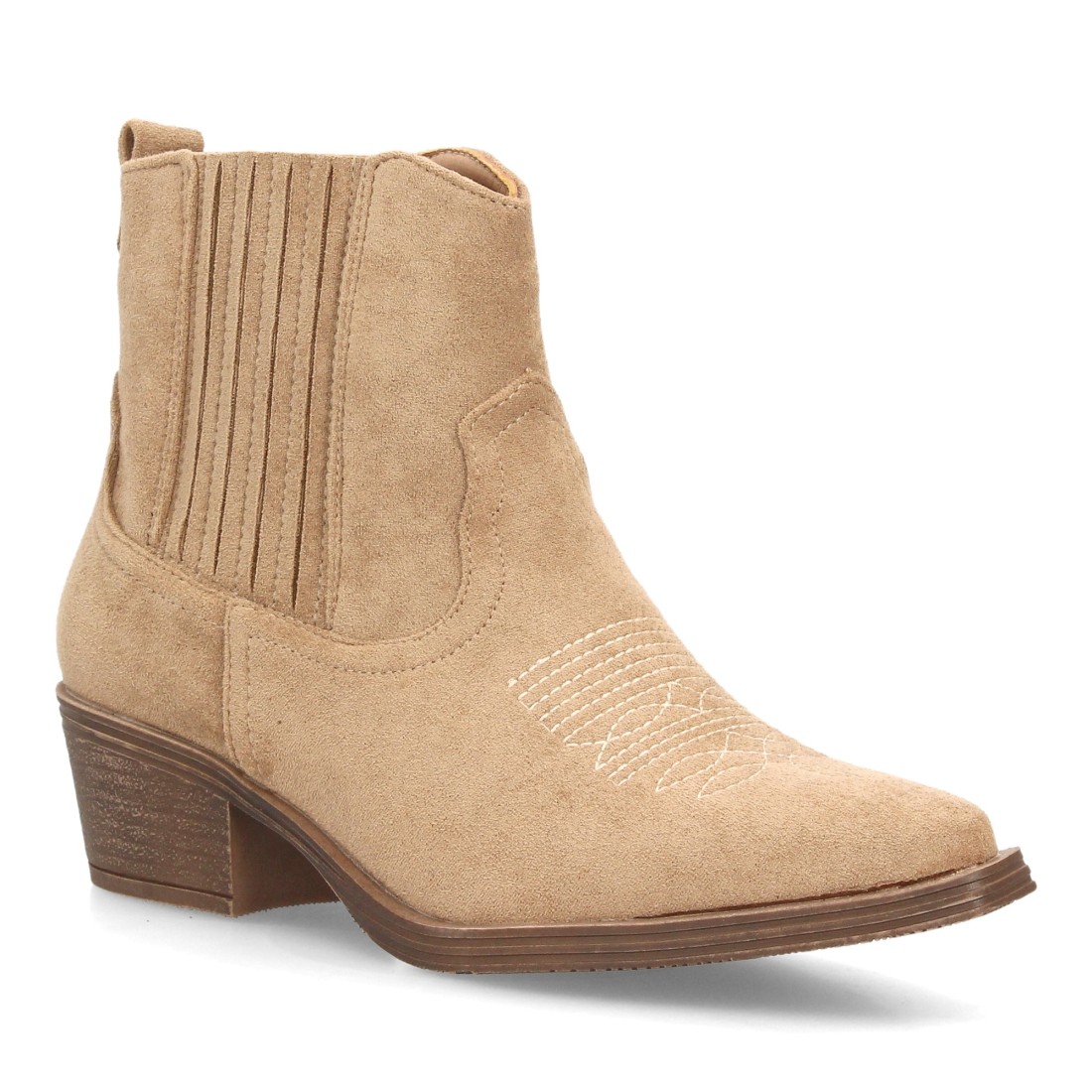 Botines Cowboy Camel de Mujer con Tacón Ancho y Acabado Efecto Ante 3 Botines Cowboy Camel de Mujer con Tacón Ancho y Acabado Efecto Ante - Imagen 3