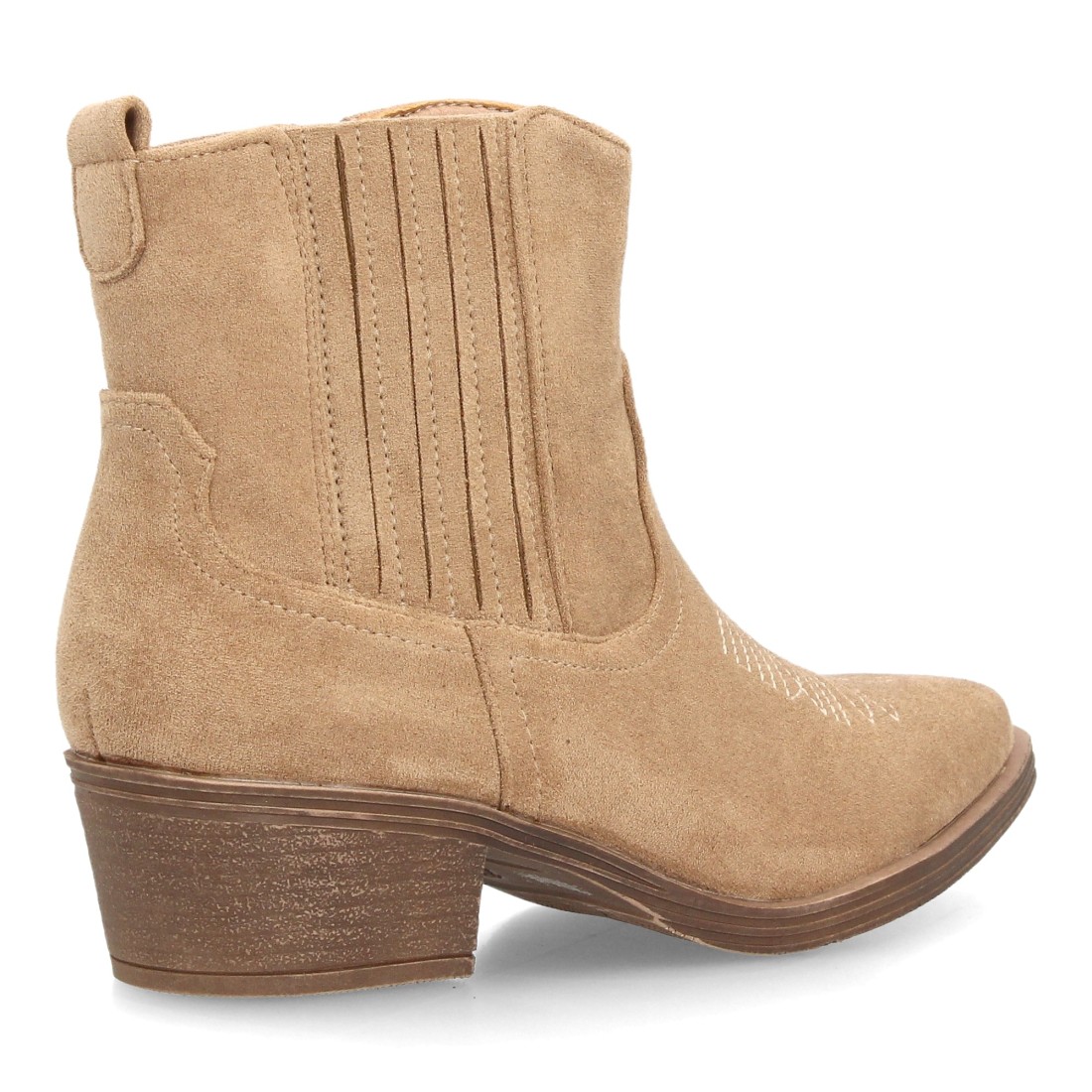 Botines Cowboy Camel de Mujer con Tacón Ancho y Acabado Efecto Ante 4 Botines Cowboy Camel de Mujer con Tacón Ancho y Acabado Efecto Ante - Imagen 4