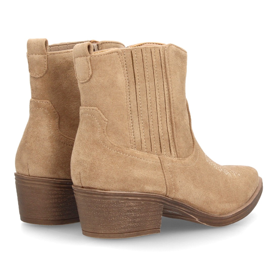 Botines Cowboy Camel de Mujer con Tacón Ancho y Acabado Efecto Ante 5 Botines Cowboy Camel de Mujer con Tacón Ancho y Acabado Efecto Ante - Imagen 5