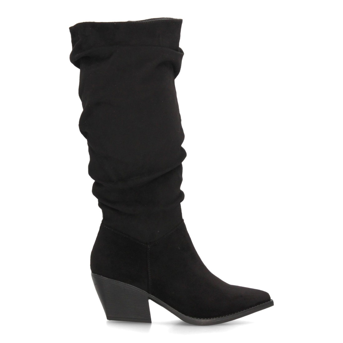 Botas Altas Negras Arrugadas de Antelina con Tacón Cowboy 2 Botas Altas Negras Arrugadas de Antelina con Tacón Cowboy - Imagen 2