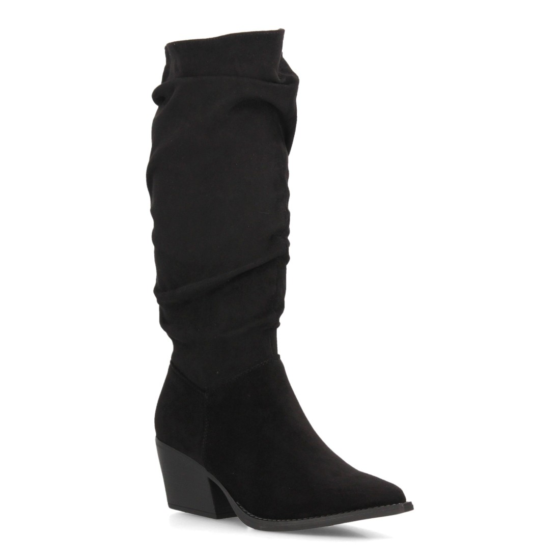 Botas Altas Negras Arrugadas de Antelina con Tacón Cowboy 3 Botas Altas Negras Arrugadas de Antelina con Tacón Cowboy - Imagen 3