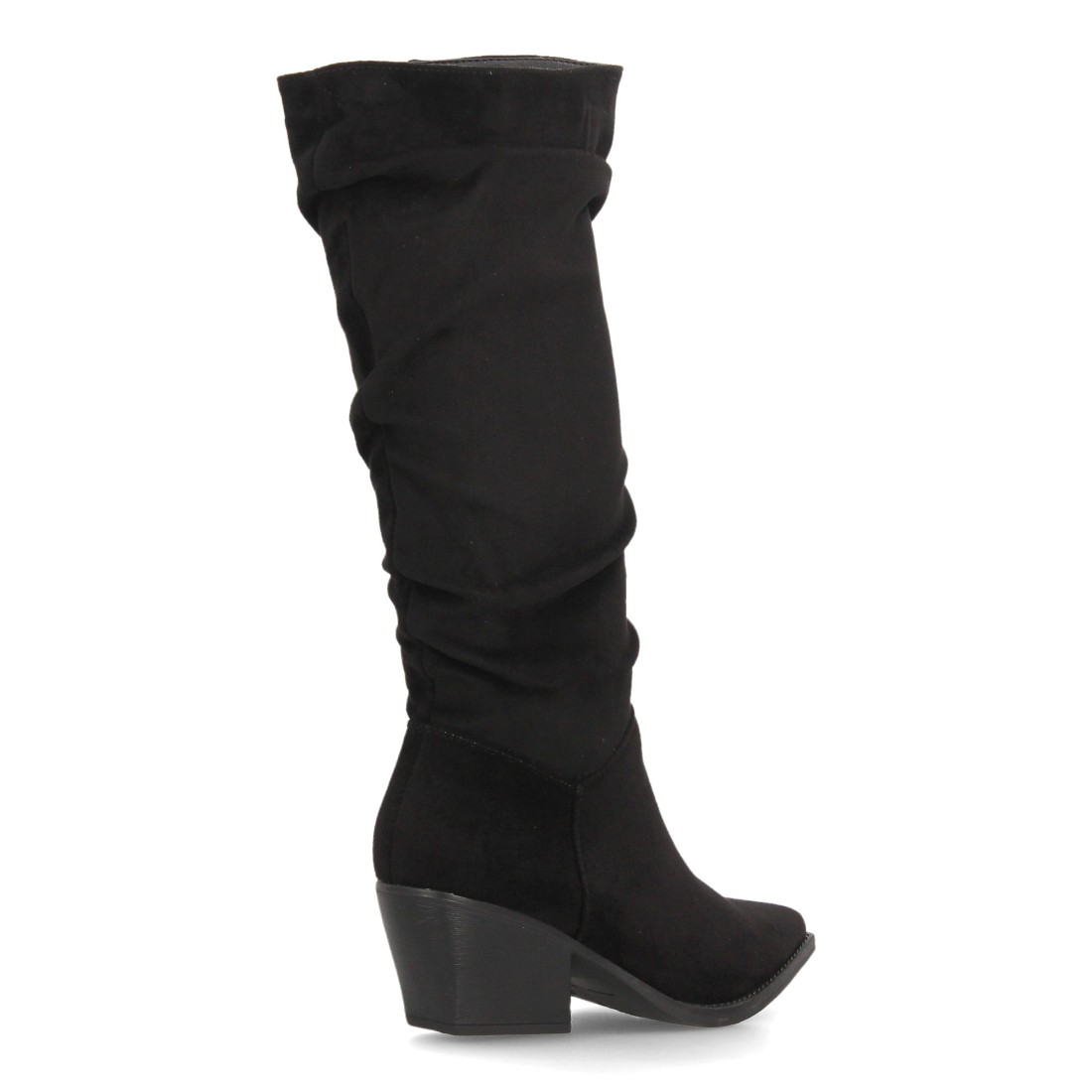 Botas Altas Negras Arrugadas de Antelina con Tacón Cowboy 4 Botas Altas Negras Arrugadas de Antelina con Tacón Cowboy - Imagen 4