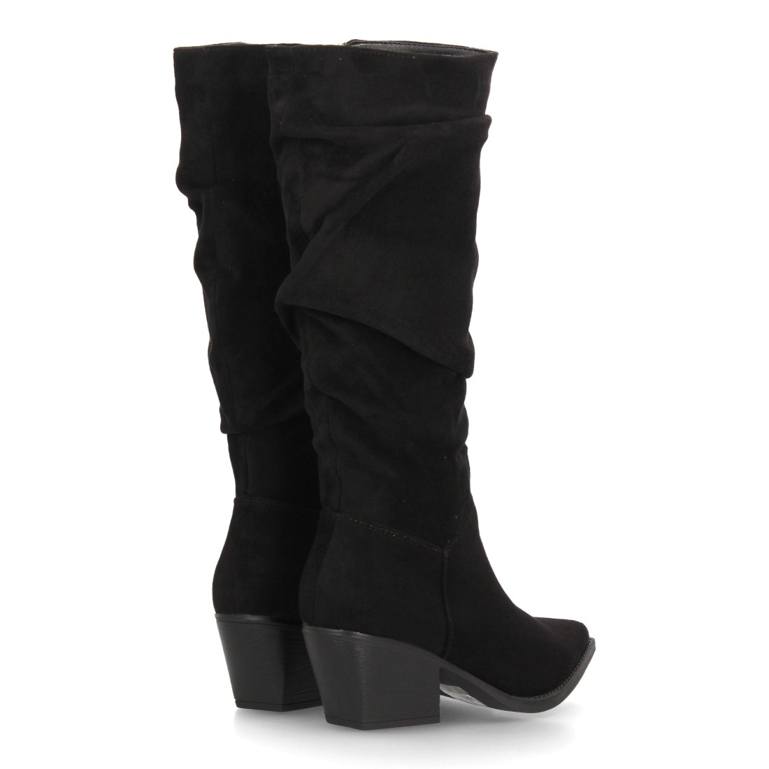 Botas Altas Negras Arrugadas de Antelina con Tacón Cowboy 5 Botas Altas Negras Arrugadas de Antelina con Tacón Cowboy - Imagen 5