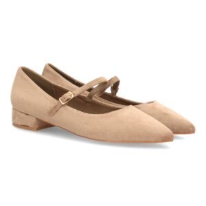 Zapatos Kaki de Antelina con Pulsera y Tacón Bajo