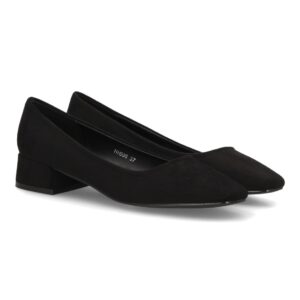 Zapatos de Salón Negros de Mujer con Tacón Bajo y Acabado Efecto Ante