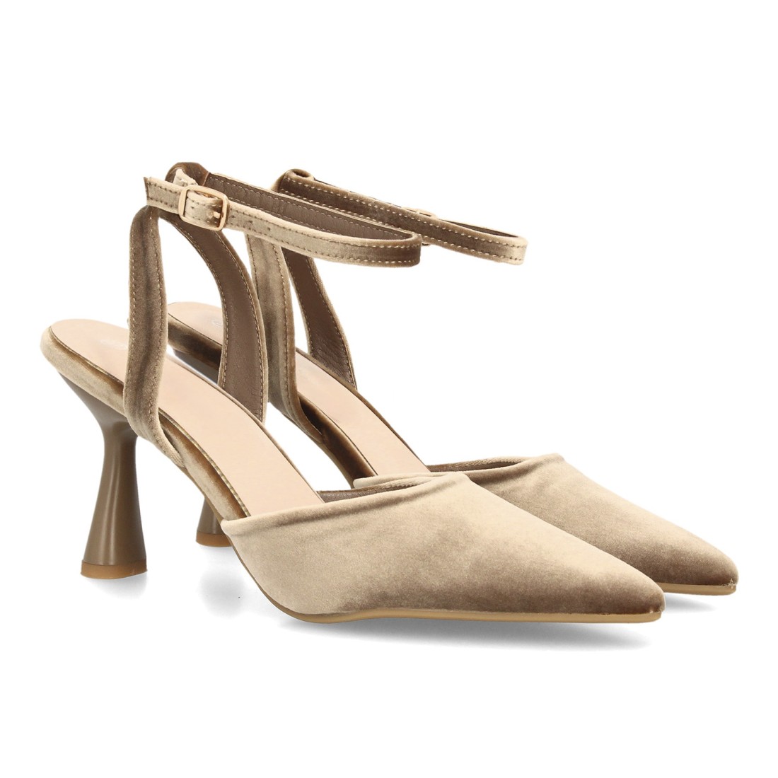 Zapatos de Salón Kaki Destalonados con Pulsera y Tacón de Copa 1 Zapatos de Salón Kaki Destalonados con Pulsera y Tacón de Copa