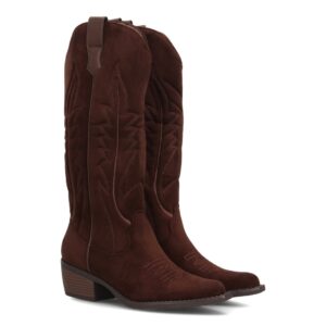 Botas Cowboy Marrones de Mujer con Bordados Western y Tacón Bajo