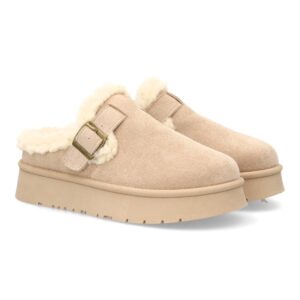 Zuecos Beige con Borreguito y Plataforma