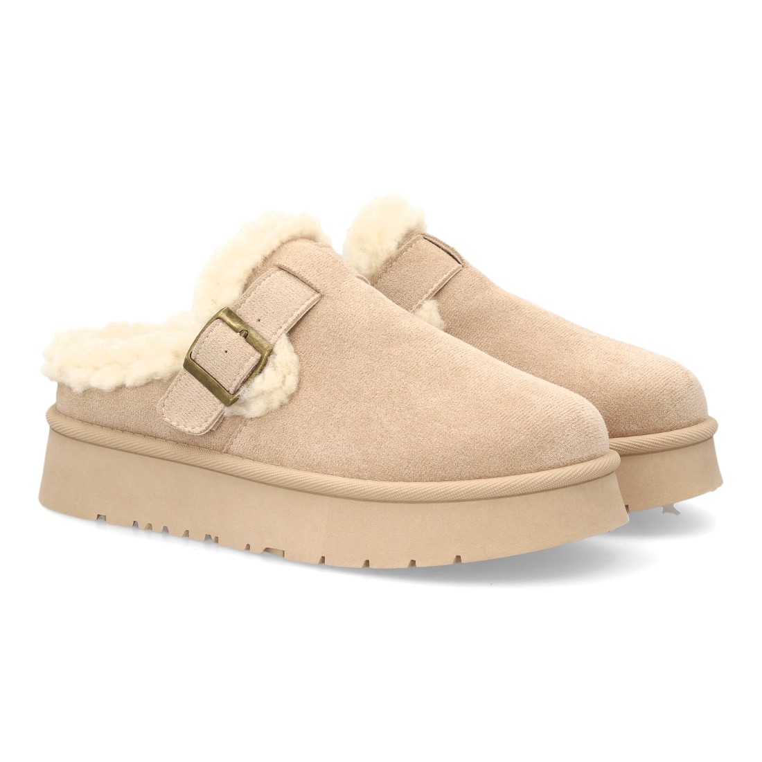Zuecos Beige con Borreguito y Plataforma 1 Zuecos Beige con Borreguito y Plataforma