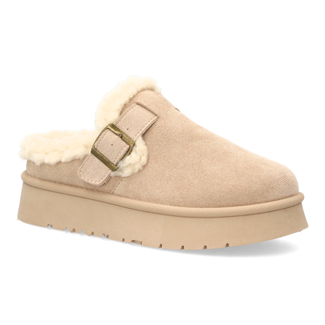Zuecos Beige con Borreguito y Plataforma 3 Zuecos Beige con Borreguito y Plataforma - Imagen 3