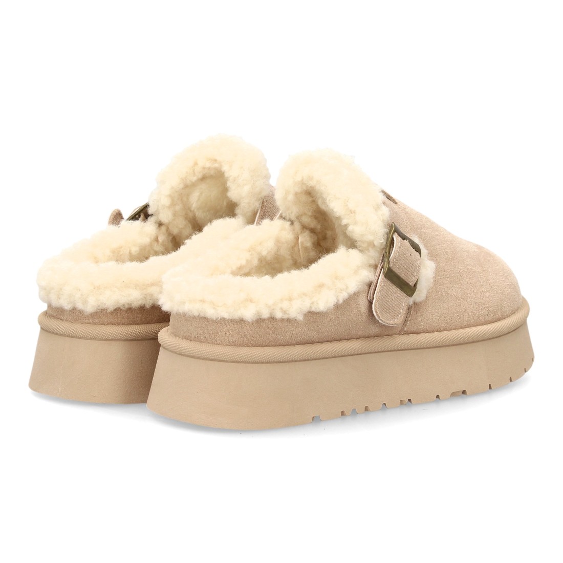 Zuecos Beige con Borreguito y Plataforma 5 Zuecos Beige con Borreguito y Plataforma - Imagen 5