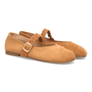 Bailarinas Camel de Antelina con Pulsera Trenzada y Hebilla Dorada