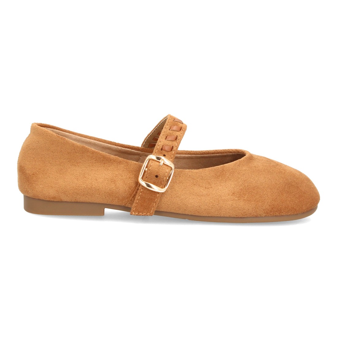 Bailarinas Camel de Antelina con Pulsera Trenzada y Hebilla Dorada 2 Bailarinas Camel de Antelina con Pulsera Trenzada y Hebilla Dorada - Imagen 2