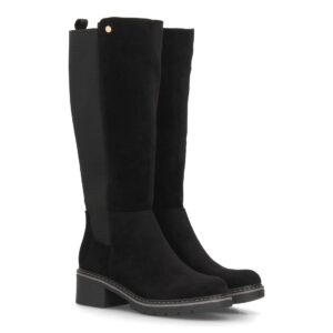 Botas Altas Negras de Tacón Ancho con Caña Elástica