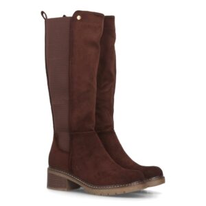 Botas Altas Marrones de Tacón Ancho con Caña Elástica