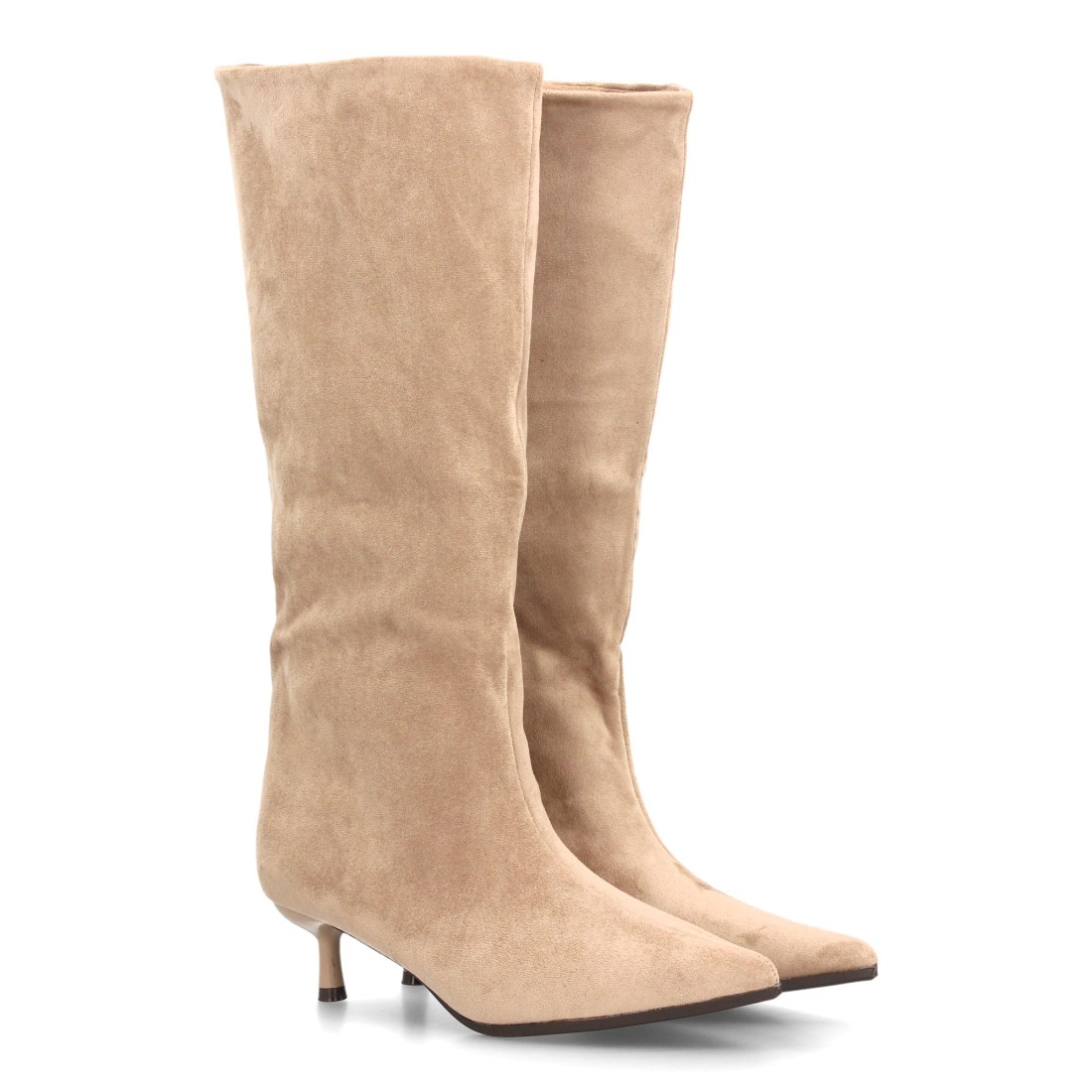 Botas Altas Beige de Punta Fina y Tacón Kitten 1 Botas Altas Beige de Punta Fina y Tacón Kitten