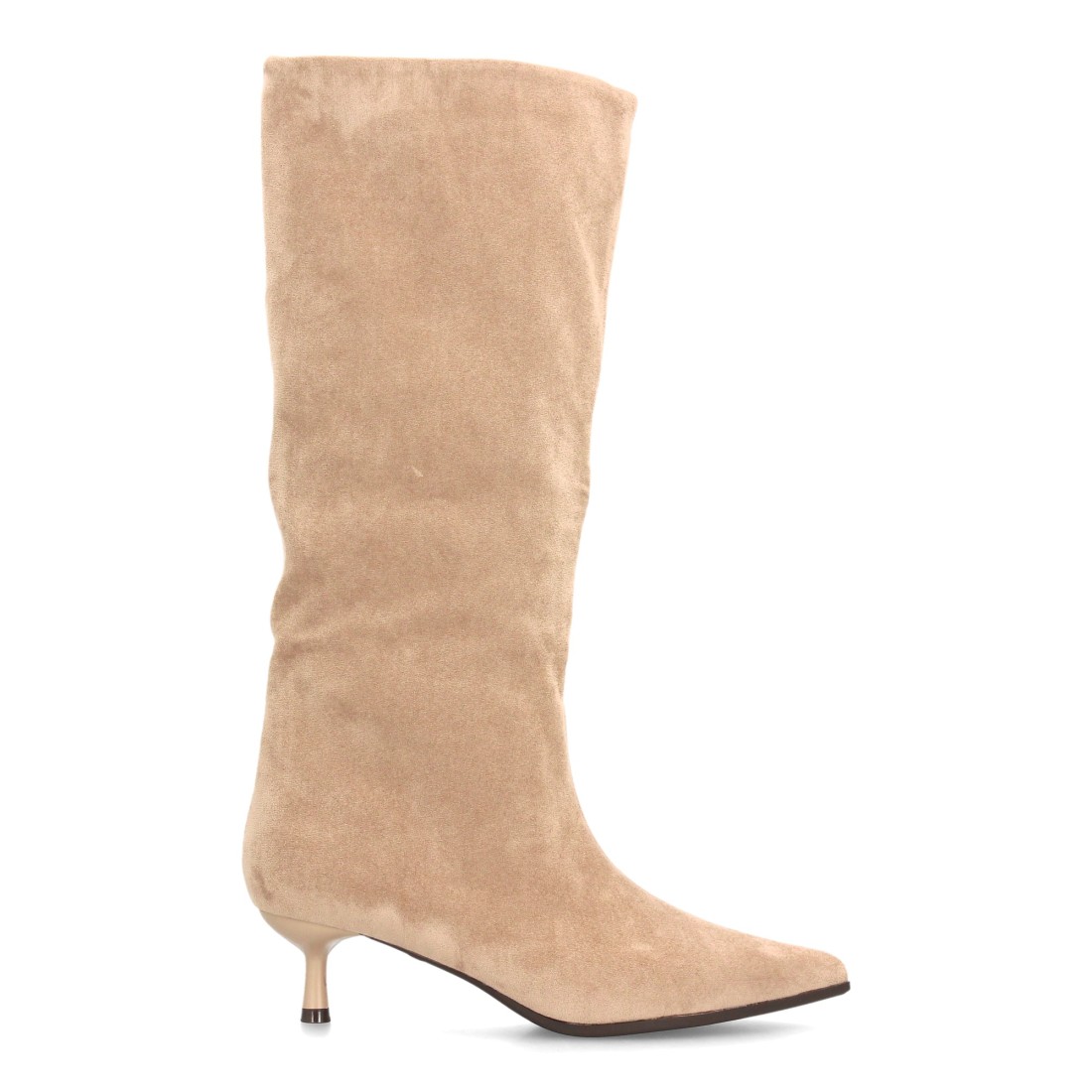 Botas Altas Beige de Punta Fina y Tacón Kitten 2 Botas Altas Beige de Punta Fina y Tacón Kitten - Imagen 2