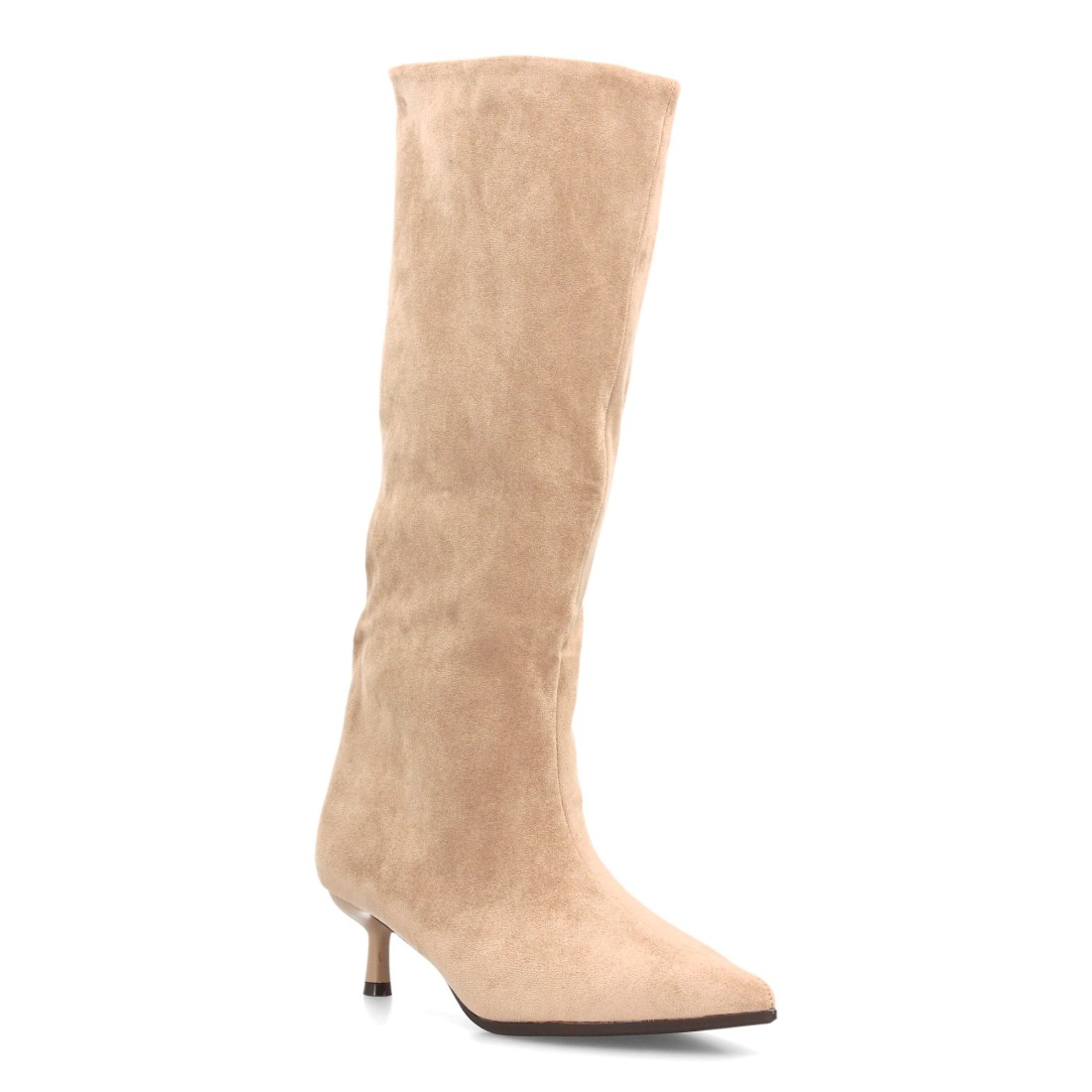 Botas Altas Beige de Punta Fina y Tacón Kitten 3 Botas Altas Beige de Punta Fina y Tacón Kitten - Imagen 3