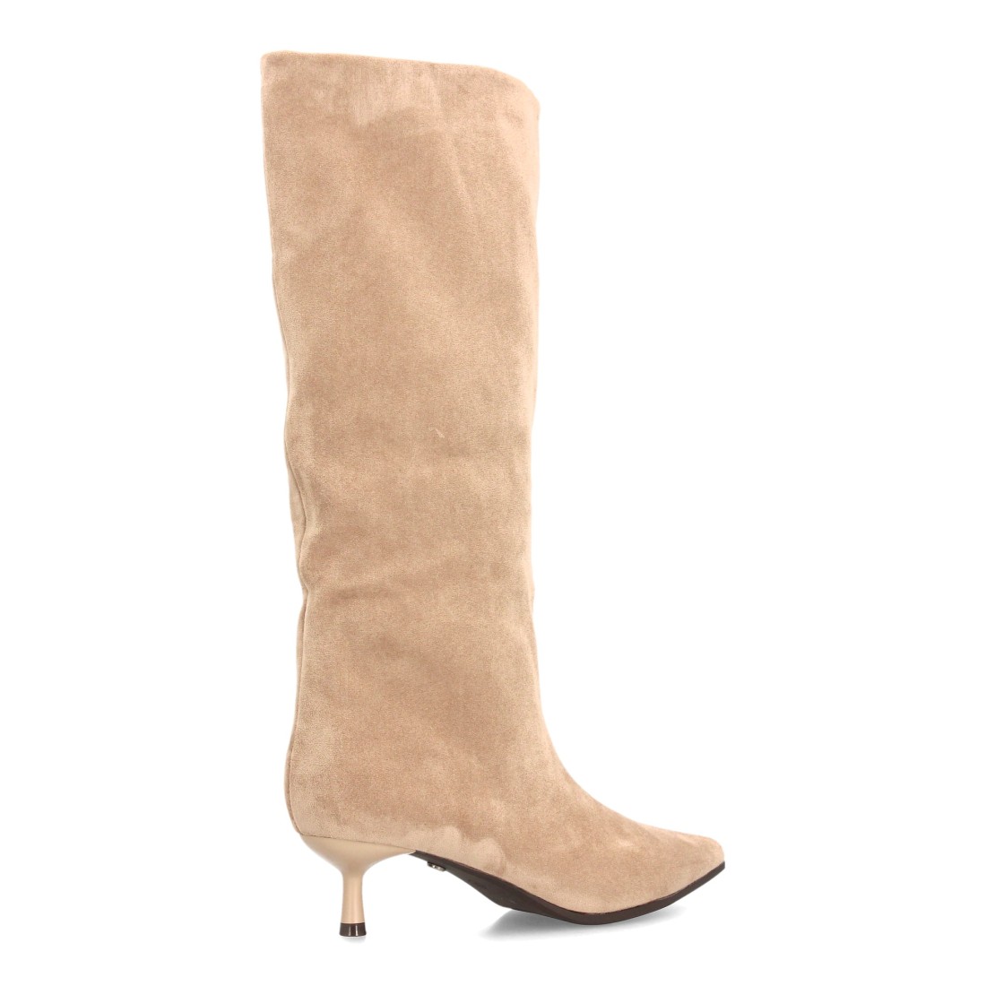 Botas Altas Beige de Punta Fina y Tacón Kitten 4 Botas Altas Beige de Punta Fina y Tacón Kitten - Imagen 4