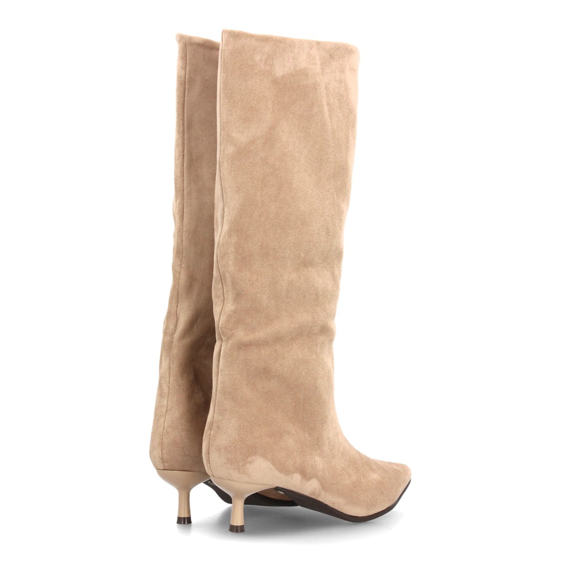 Botas Altas Beige de Punta Fina y Tacón Kitten 5 Botas Altas Beige de Punta Fina y Tacón Kitten - Imagen 5
