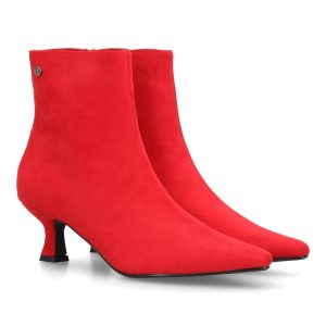 Botines Rojos de Antelina con Tacón de Copa y Punta Fina